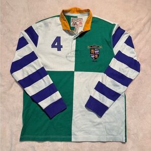 Vintage Rugby Polo by Ralph Lauren Green and Blue Striped Rugby Shirt